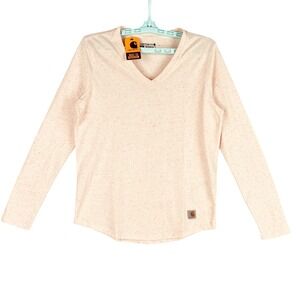 Carhartt Women Pullover Relaxed Fit V-Neck Pink T-shirt M (8-10) Long Sleeve NWT